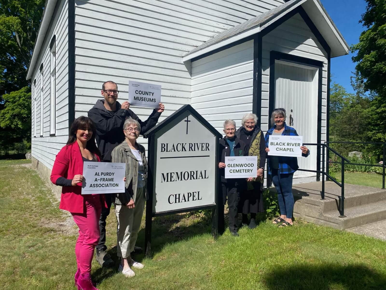 Dominique Jones (The County Foundation), Justin Venslovaitis (County Museums), Marilyn Laurer (Founder of the Built Heritage Fund), Sandra Latchford (Glenwood Cemetery), Elizabeth Crombie (Founder of the Built Heritage Fund), and Monica Alyea (Black River Chapel).